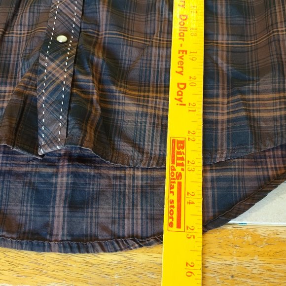 Cowboy Legend Brown Black Plaid Pearl Snap Button Rodeo Boys Western Shirt XL - Picture 9 of 9